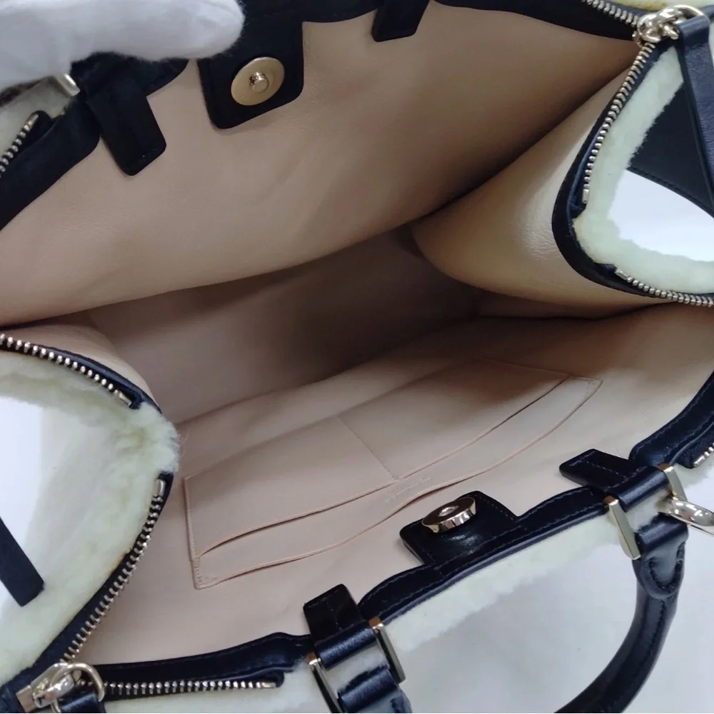 JIL SANDER Quiet Luxury Rare Leather-Trimmed Shearling Tote Bag W Shoulder Strap